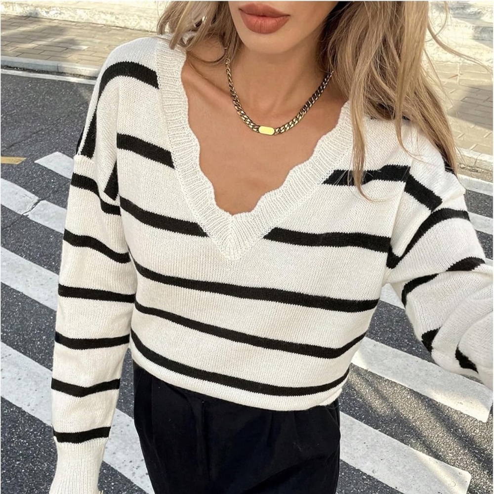 Oversized striped v neck sweater chic nation style